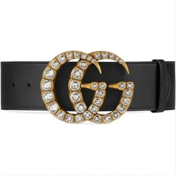 Gucci | Accessories | Gucci Gg Logo Crystal Leather Belt  display picture 3